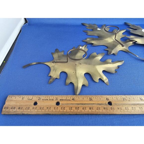3 Vintage Gold Tone Metal Maple Leaves - 8 in - Home Wall Decor Fall/Autumn - Picture 5 of 5